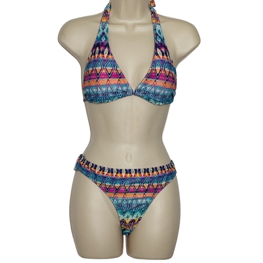 ABS by Allen Schwartz Bikini Swimsuit, Size 6, Geometric Print Blue & Orange